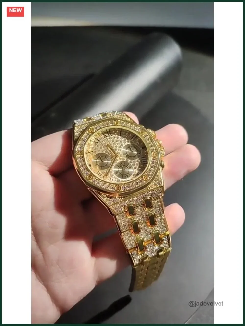 Iced Out Watch CZ Gold Plated Quartz Bracelet Watch 40mm Roman Numerals
